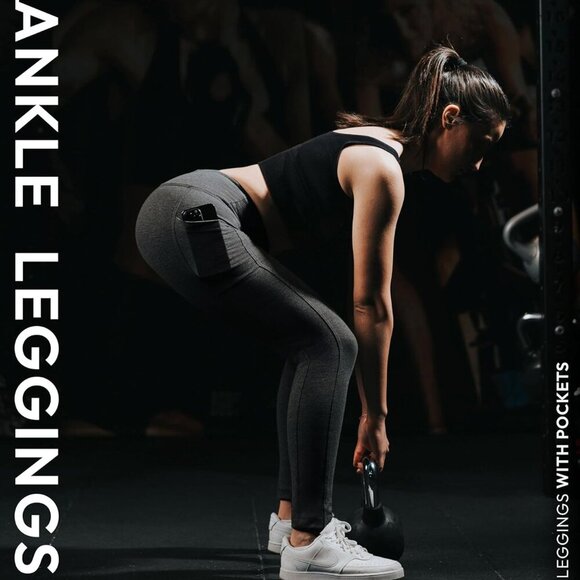 Charcoal High Waist Pockets Women's Yoga Leggings 27" Inseam Durable Soft - Picture 7 of 8